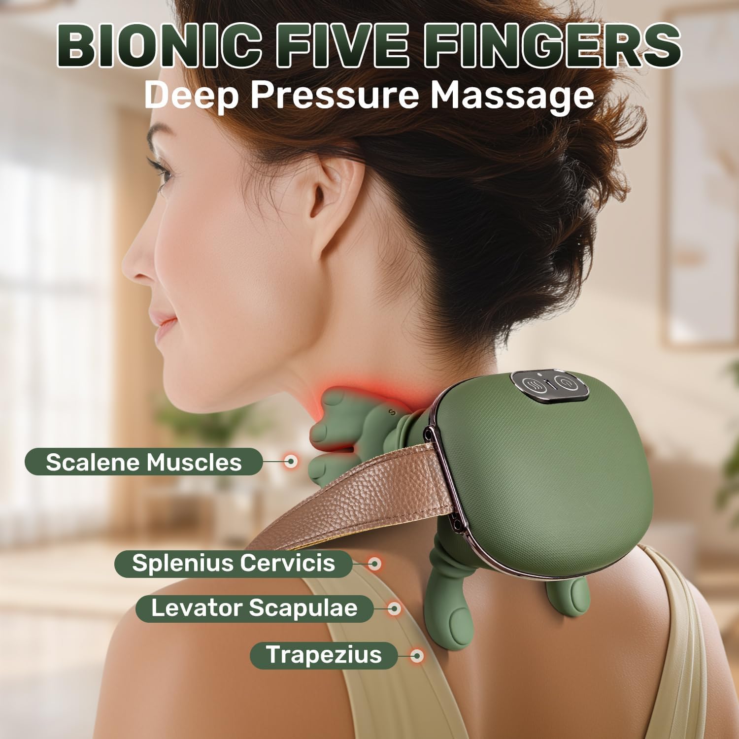 TREEFIA Siasoo - Masajeador de cuello - Bionic - Masajeador con calefacción inalámbrica, masajeador de cuello y espalda, tejido profundo eléctrico 4D, diseño de mano humana simulada