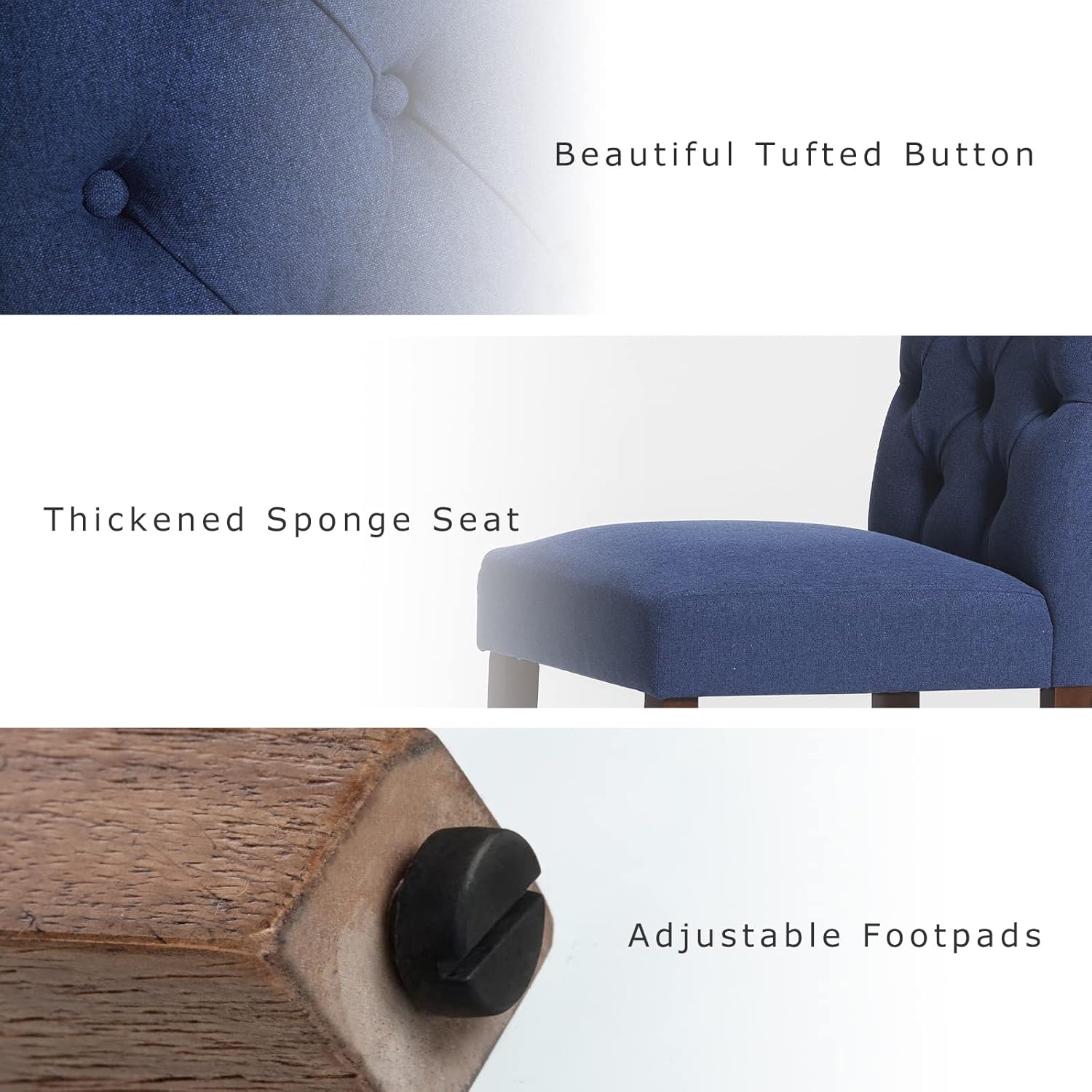 COLAMY - Juego de 6 sillas de Comedor con Botones y tapizadas, con Patas de Madera Maciza y Asiento Acolchado para Comedor, Cocina, Color Gris