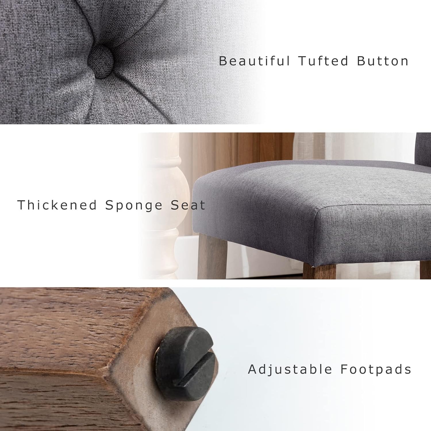 COLAMY - Juego de 6 sillas de Comedor con Botones y tapizadas, con Patas de Madera Maciza y Asiento Acolchado para Comedor, Cocina, Color Gris