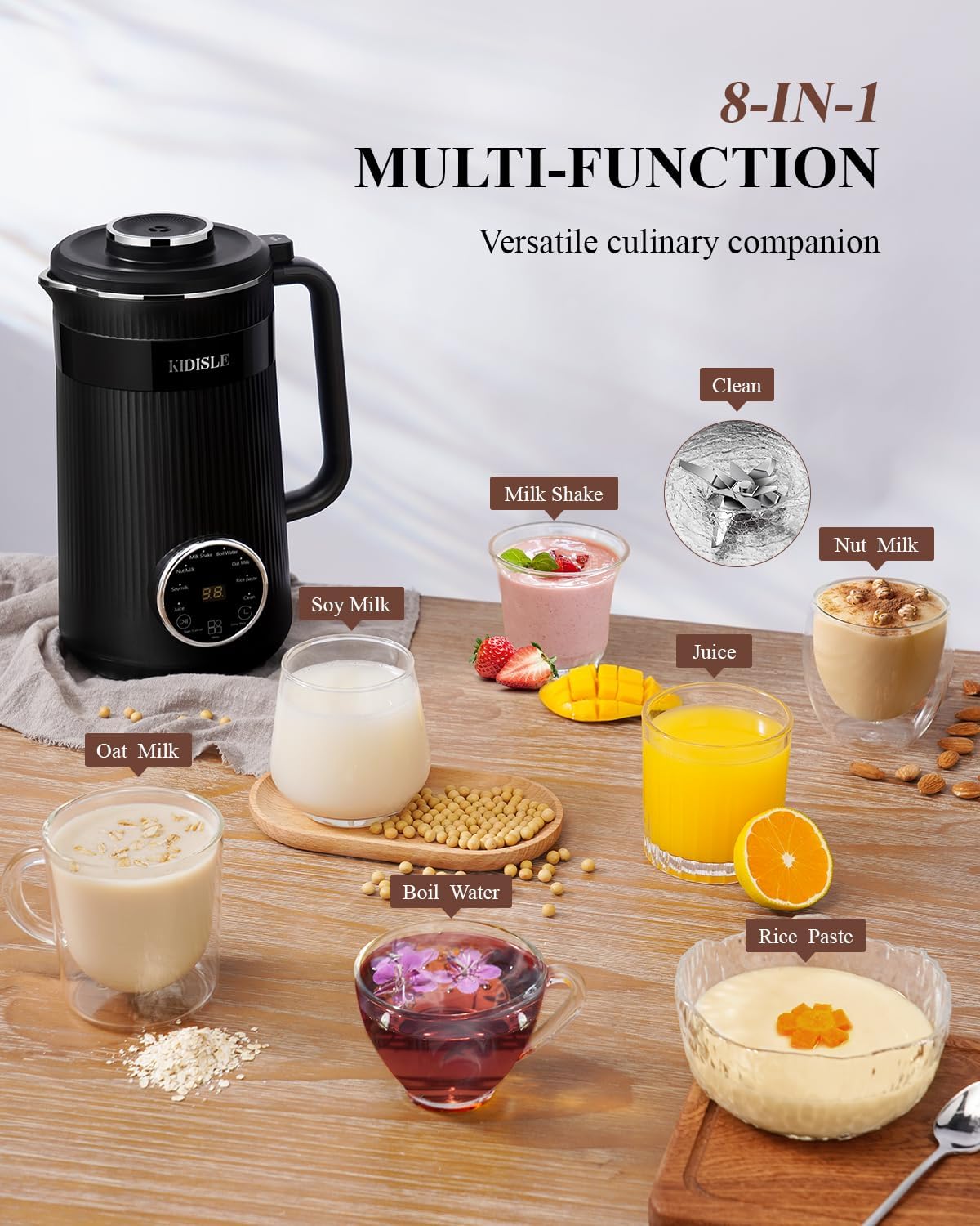 Máquina automática de soja de 32 onzas para almendras caseras, avena, coco, soja, leches a base de plantas y bebidas no lácteas con retraso de arranque/mantener el calor,