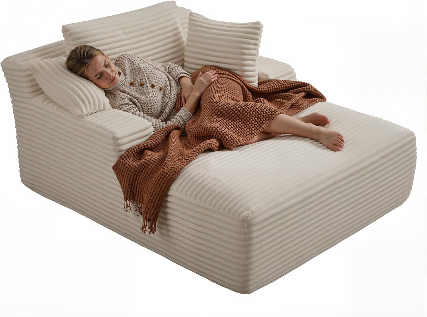Ivoros - Chaise longue de 50 pulgadas para interior, sofá cama tapizado de pana de gran tamaño con asiento profundo, sillones de lectura, sofás tipo nube para sala de estar, no requiere montaje (beige