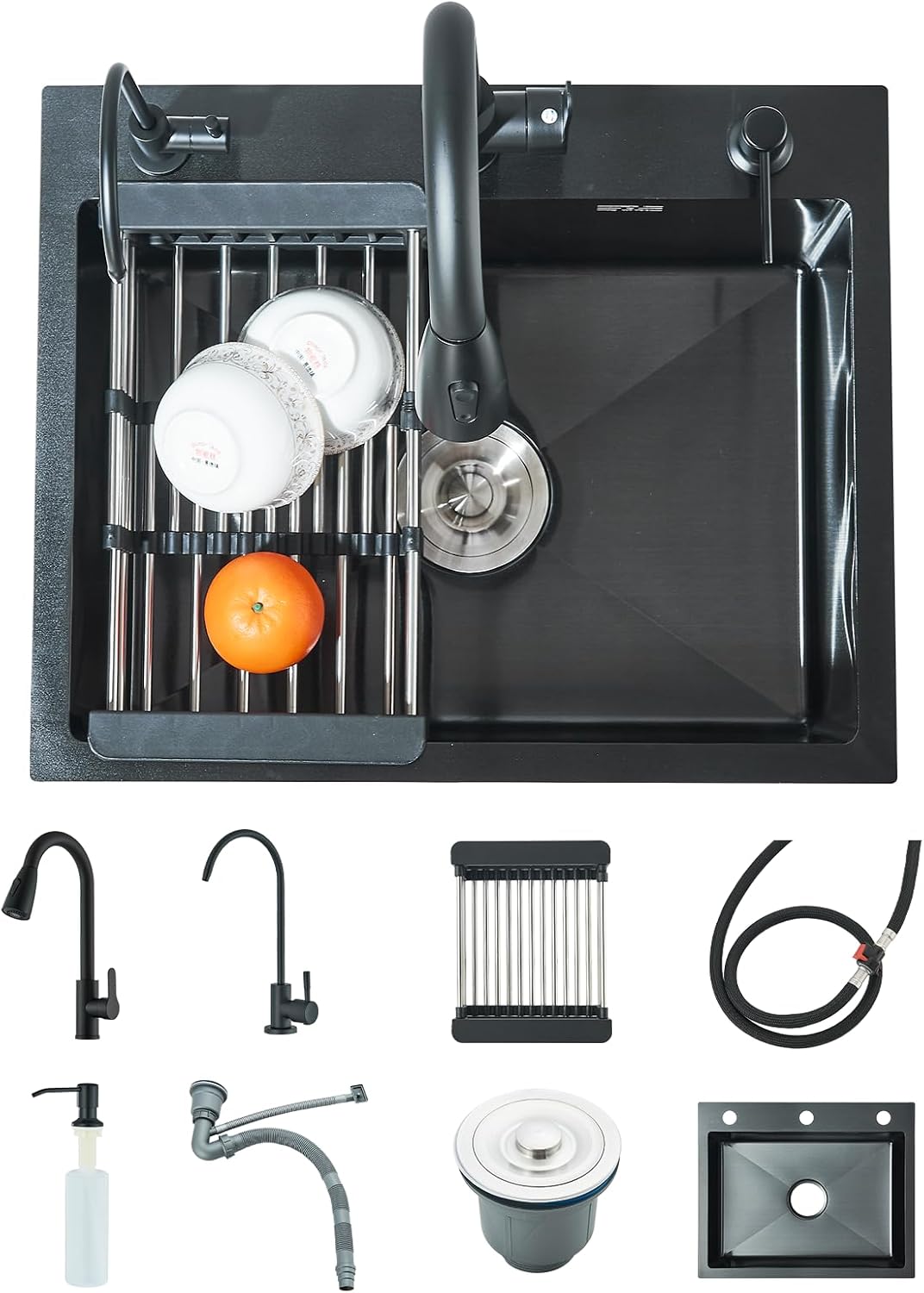 Tarjas Para Cocina Acero Inoxidable Fregadero De Cocina con Extraíble Grifo Engrosado, Cocina Integral con Dispensador de jabón Colador de Drenaje y Accesorios (Tamaño : 60x46cm)