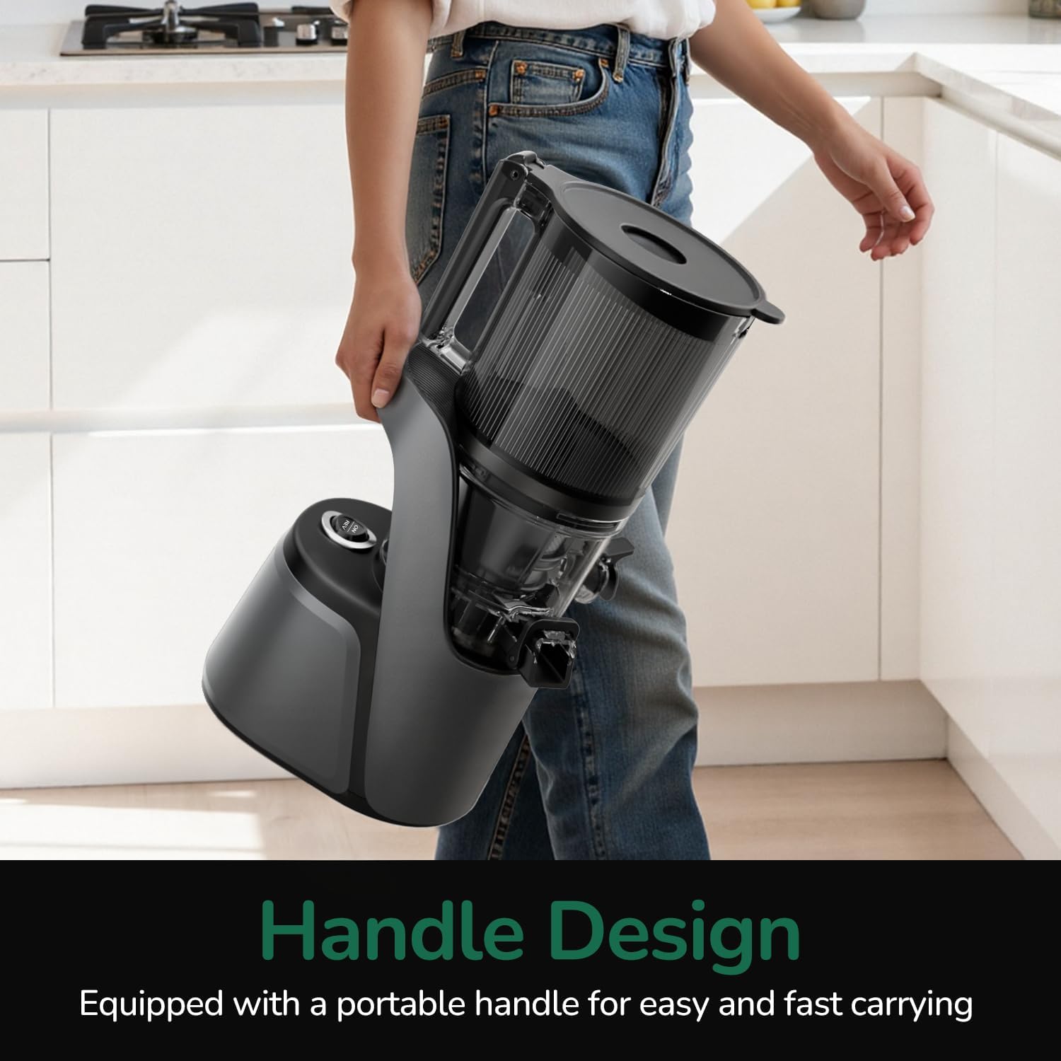 Canoly C16 Exprimidor de prensa en frío, canal de alimentación extra ancho de 6 pulgadas, coladores 3 en 1 (jugo y sorbete y leche de nuez), potente motor AC sin escobillas, sistema autoprecortado