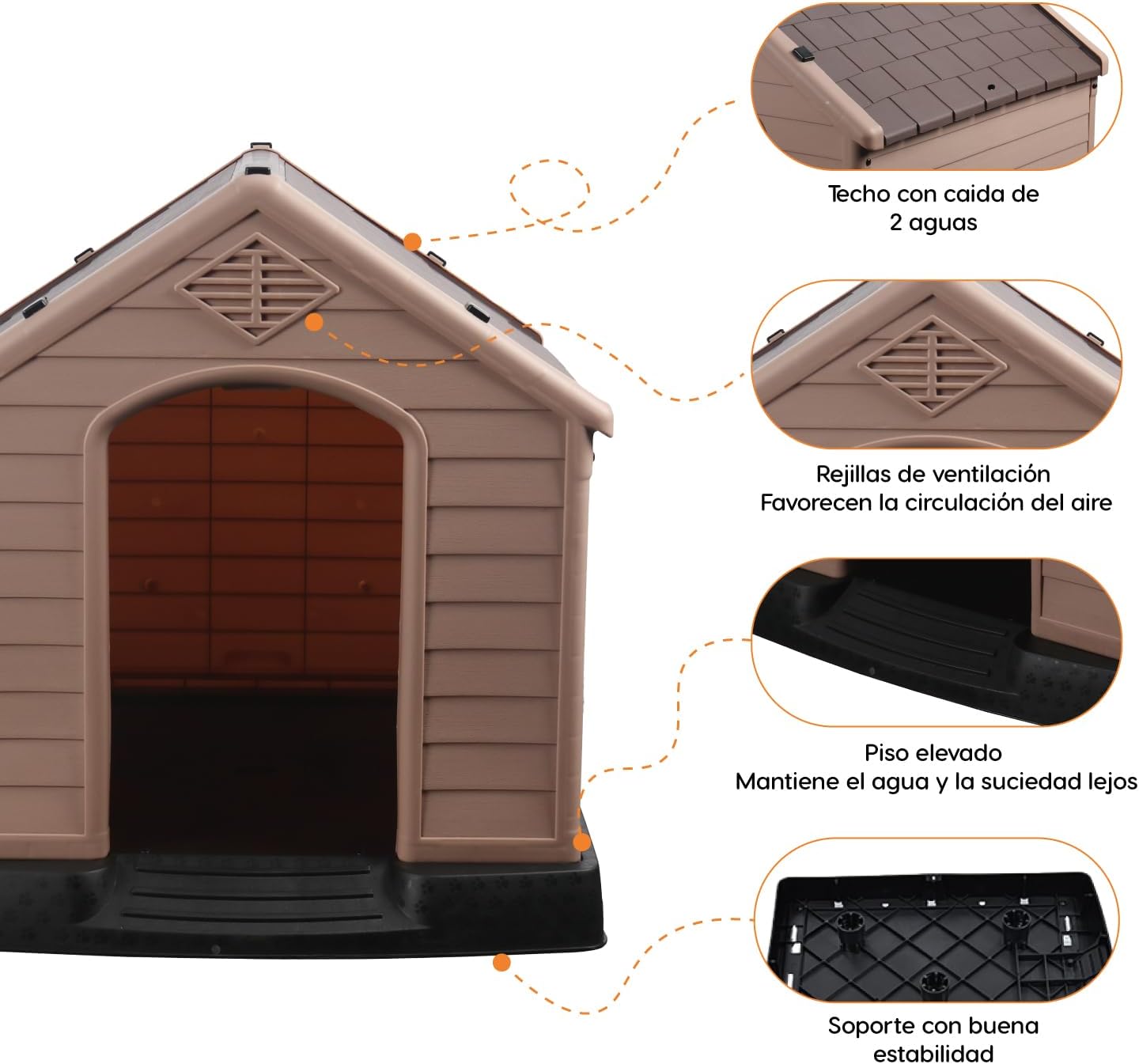 POLI PETS Casa de plástico para Perros, casa Duradera para Perros pequeños, medianos y Grandes, con Suelo Elevado y Rejillas de ventilación, ventila, fácil de Limpiar y Montar Dog Kennel