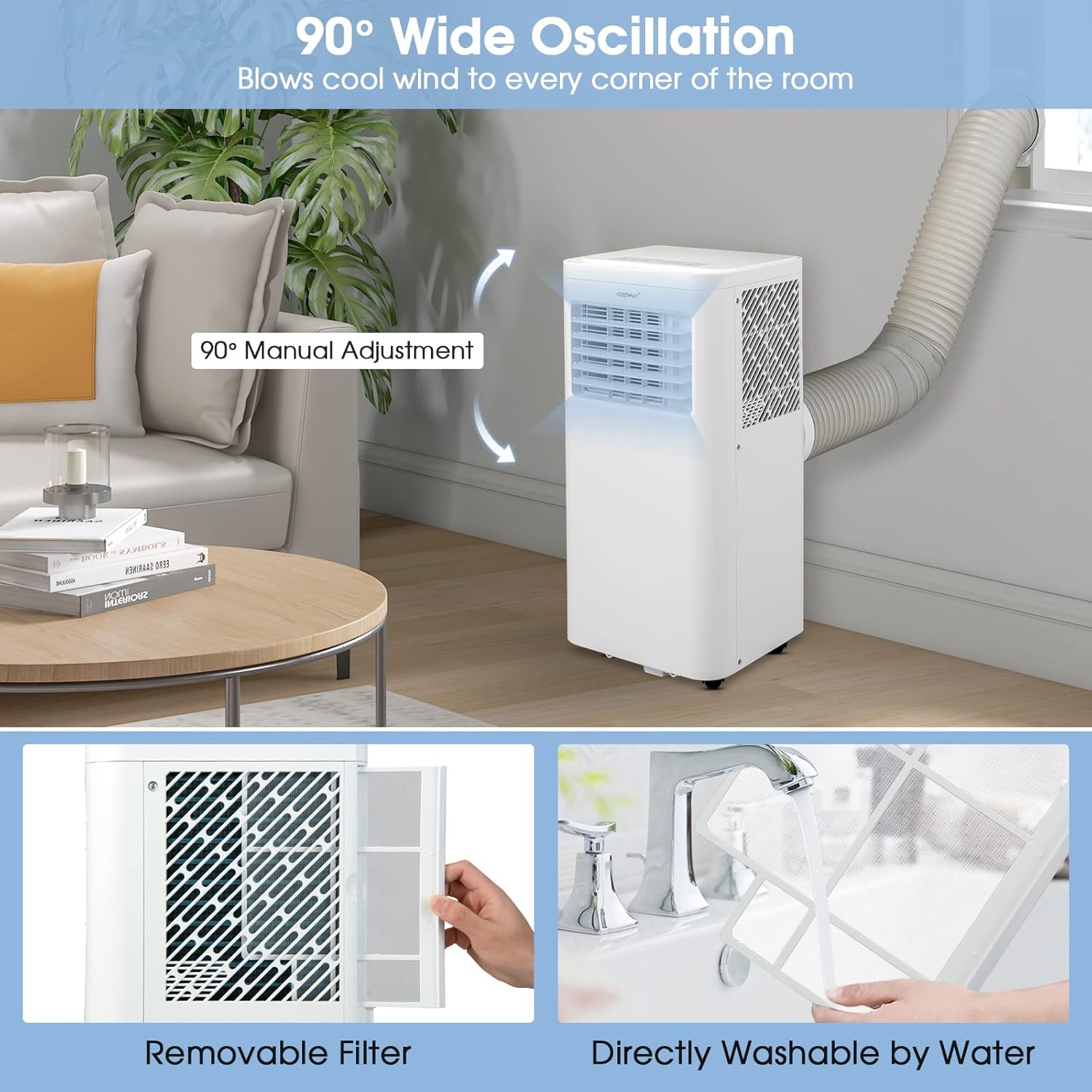 Acondicionador de aire portátil, 10000 BTU con deshumidificador integrado, refresca hasta 250 metros cuadrados Pies