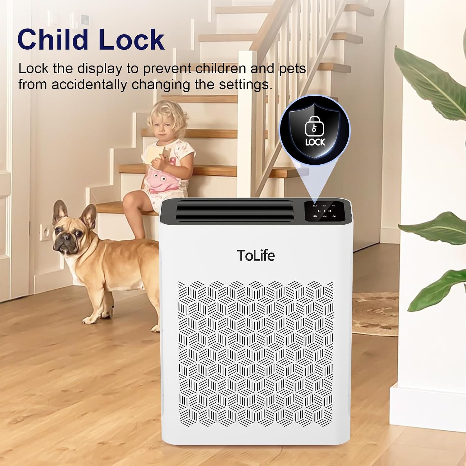 Tolife Purificador de aire para habitación grande, purificadores de aire para el hogar y pelo de mascotas con filtro lavable, limpiador de aire para recámara de hasta 1095 pies² polvo humo olor, modo