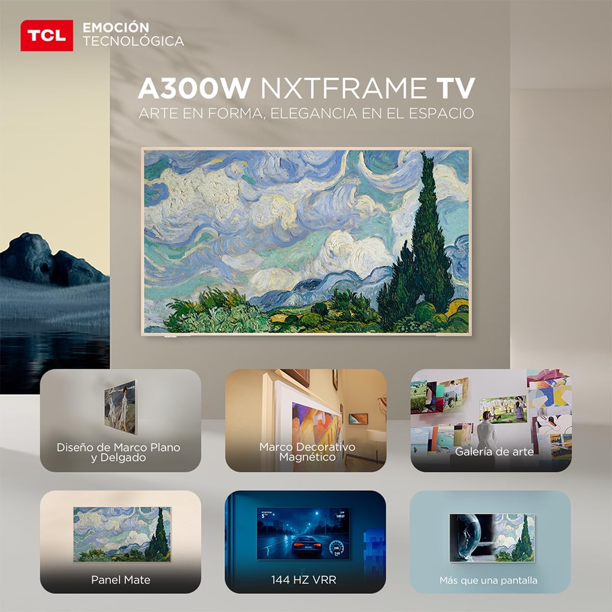 TCL 65A300W Smart TV Pantalla NXTVision TV 65” 4K QLED Pro Google TV | HDR10 | Dolby Audio | WiFi y Bluetooth | Compatible con Alexa, Chromecast Integrado