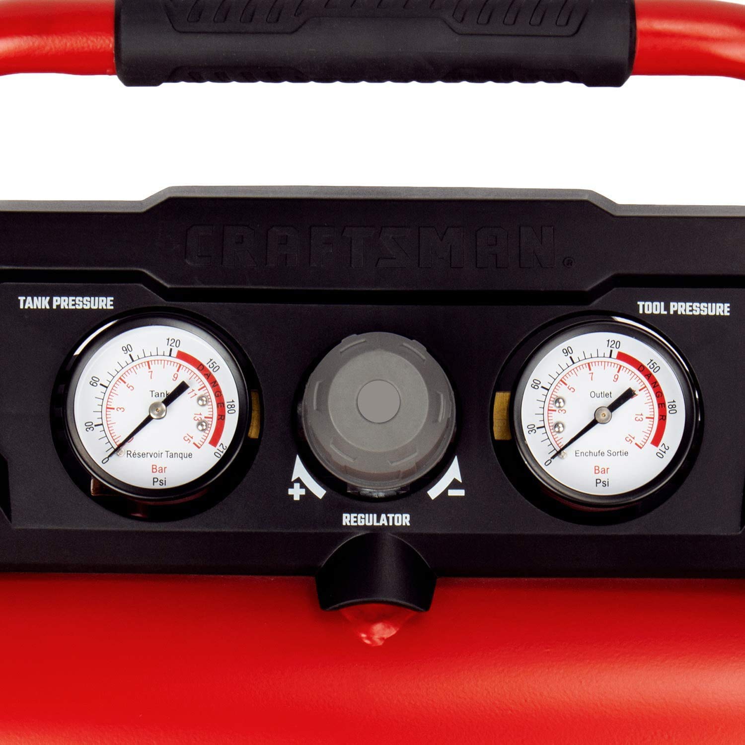 CRAFTSMAN Compresor de aire, compresor de aire portátil de 2 galones, tanque doble, 1/3 HP sin aceite, presión máxima de 125 PSI, modelo: CMXECXA0220242, rojo