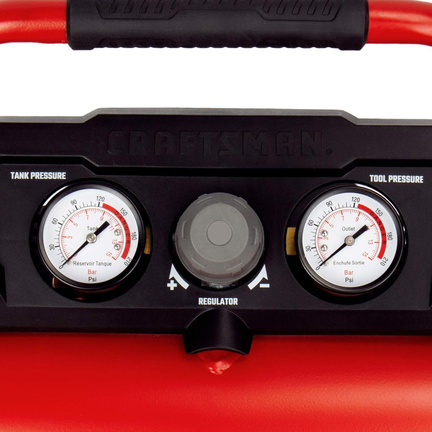 CRAFTSMAN Compresor de aire, compresor de aire portátil de 2 galones, tanque doble, 1/3 HP sin aceite, presión máxima de 125 PSI, modelo: CMXECXA0220242, rojo