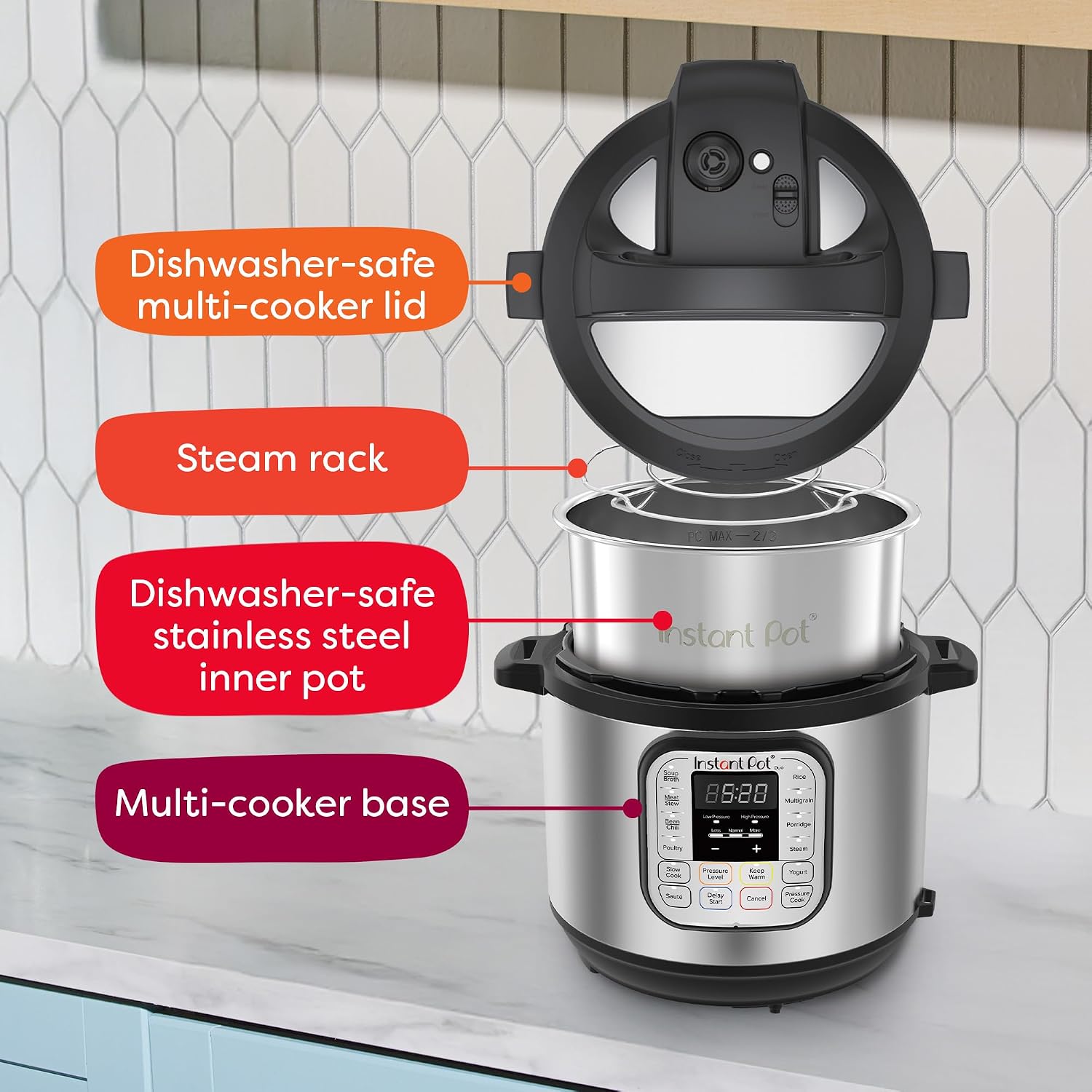 Instant Pot Duo Olla de Presión Eléctrica 7 en 1, 1200W, 14 Programas Inteligentes, 5.7 L y 7.6 L