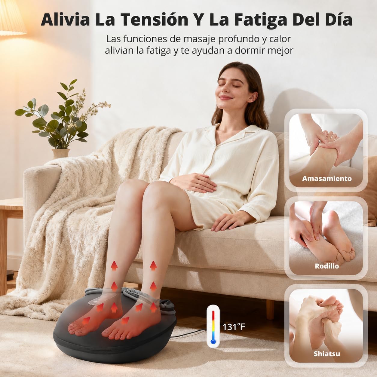 Masajeador Eléctrico Shiatsu para Pies con Calor, Amasado Profundo, Compresión de Aire y Niveles Ajustables para Uso en Casa