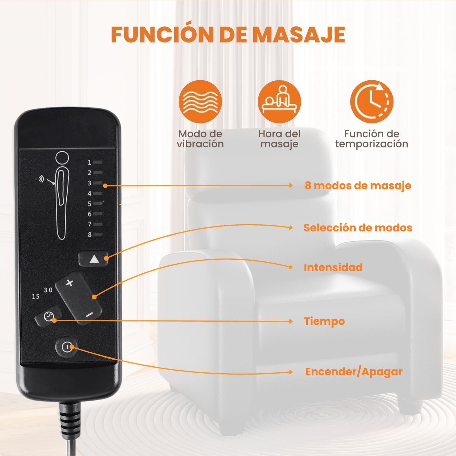 FABATO Sillon Individual - Sillon Reclinable Adultos Tipo Cine 8 Modos de Masaje con Soporte Lumbar, Reposapiés Retráctil y 3 Posiciones - Tu Sofa Adulto de Cuero Ideal para tu casa (Negro)