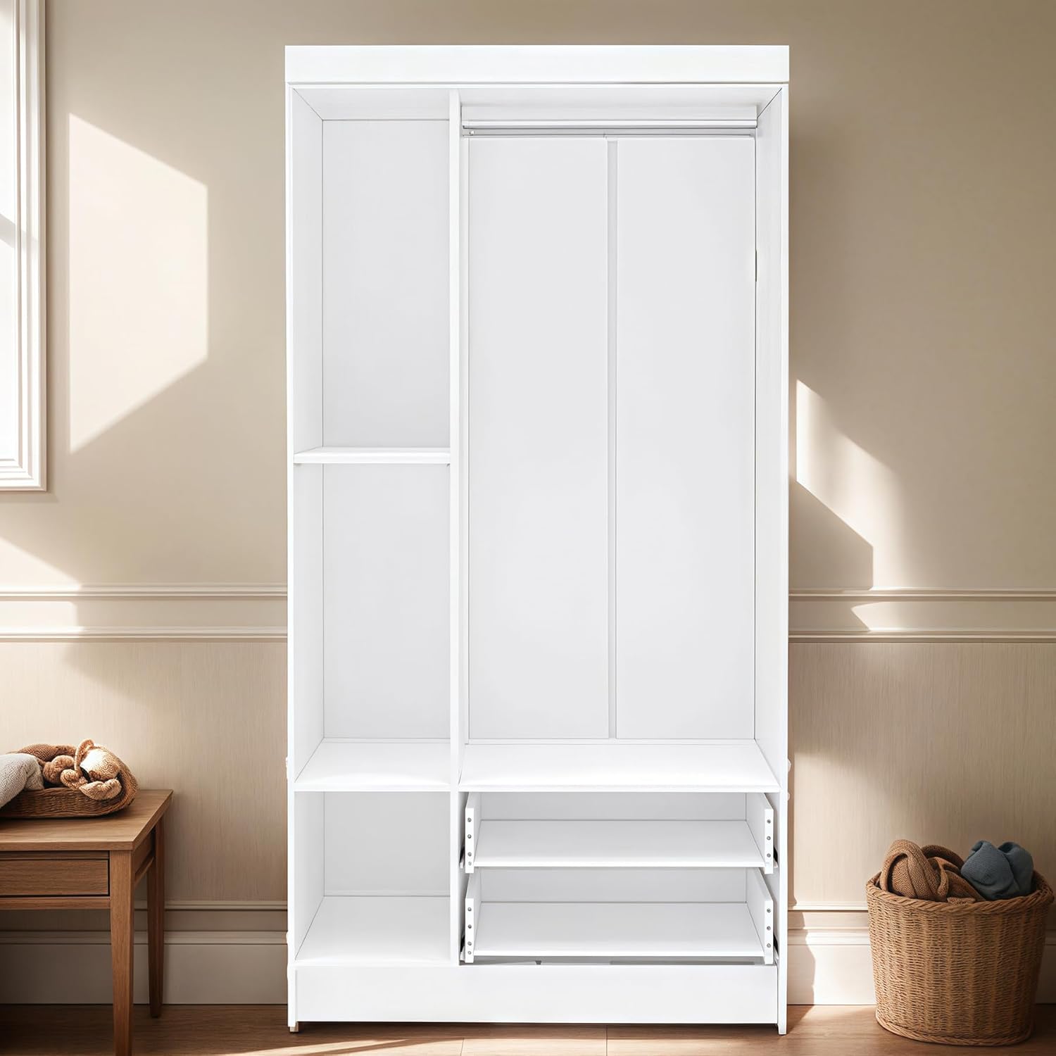 TRIUMPHKEY Ropero Closet Madera para Recamara Armarios para Ropa con 2 Cajones Closet con 3 Puertas Minimalista Muebles para Sala De Estar 90x46x180CM (Blanco)