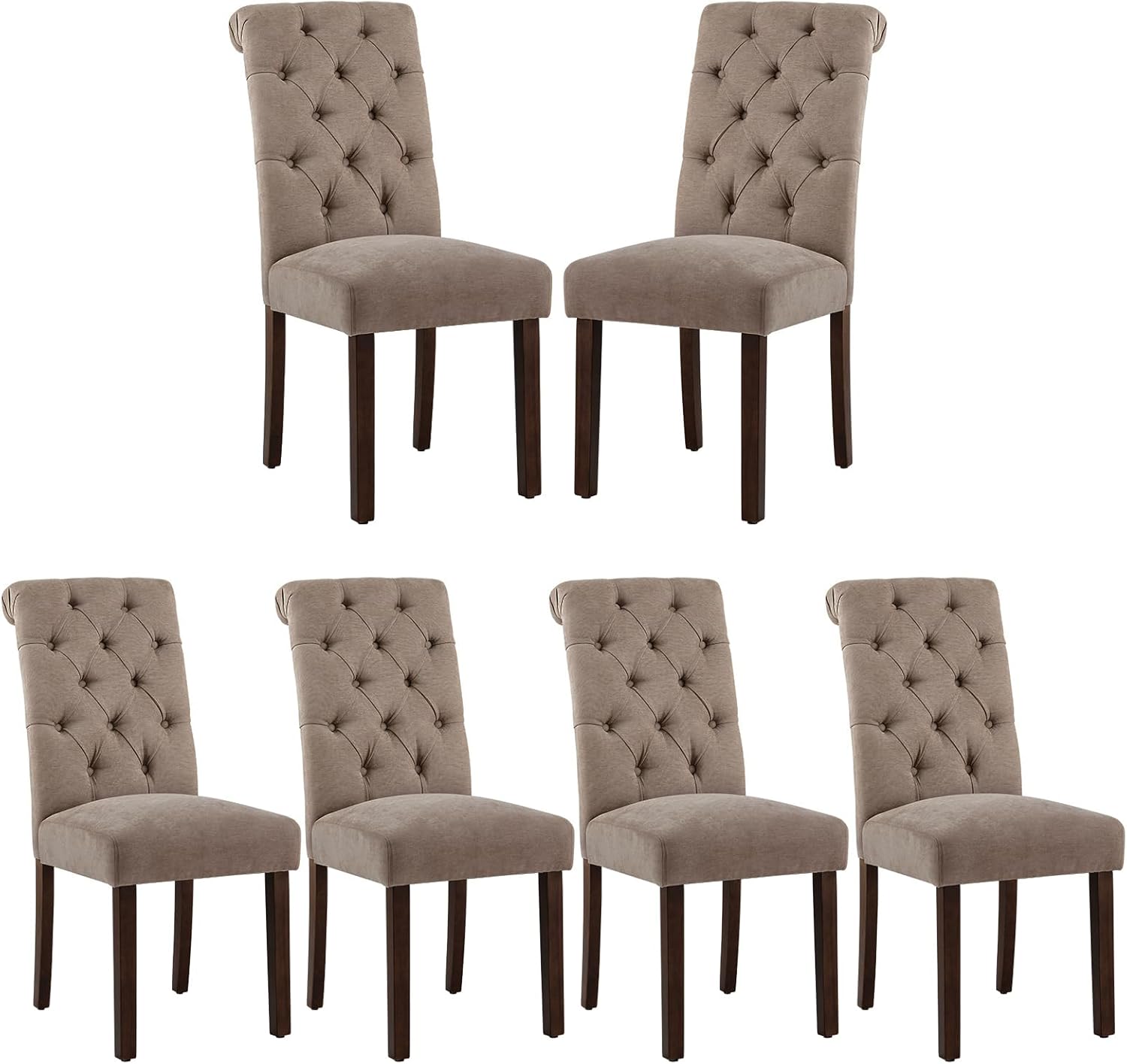 COLAMY - Juego de 6 sillas de Comedor con Botones y tapizadas, con Patas de Madera Maciza y Asiento Acolchado para Comedor, Cocina, Color Gris