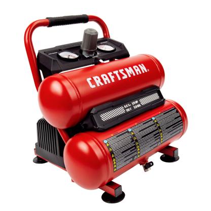 CRAFTSMAN Compresor de aire, compresor de aire portátil de 2 galones, tanque doble, 1/3 HP sin aceite, presión máxima de 125 PSI, modelo: CMXECXA0220242, rojo