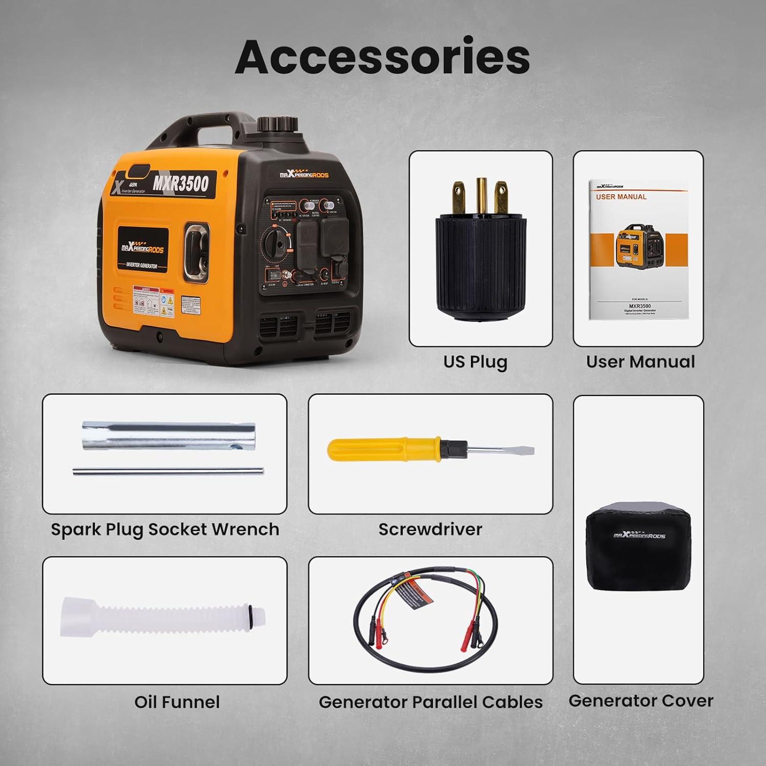 MaXpeedingrods Generador inversor portátil de 3500 W alimentado por gas, compatible con EPA, compacto y ligero para energía de respaldo en el hogar, camping al aire última intervensión, RV y remolque