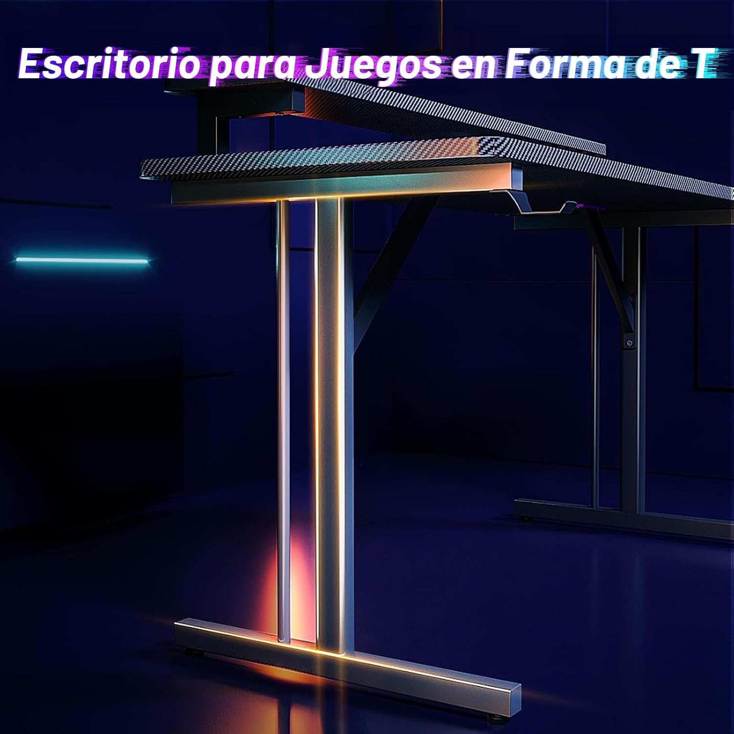 🎧SAFONUS Escritorio Gamer RGB 1M con Luces LED, Soporte para Monitor | 🎮Enchufes Integrados, Gancho para Audífonos, Superficie de Fibra de Carbono Impermeable, Mesa para PC Gaming Negra