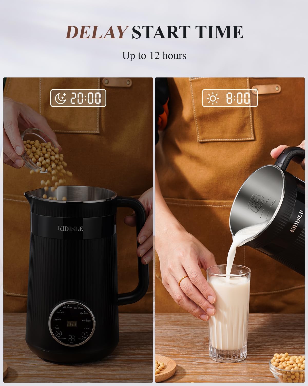 Máquina automática de soja de 32 onzas para almendras caseras, avena, coco, soja, leches a base de plantas y bebidas no lácteas con retraso de arranque/mantener el calor,