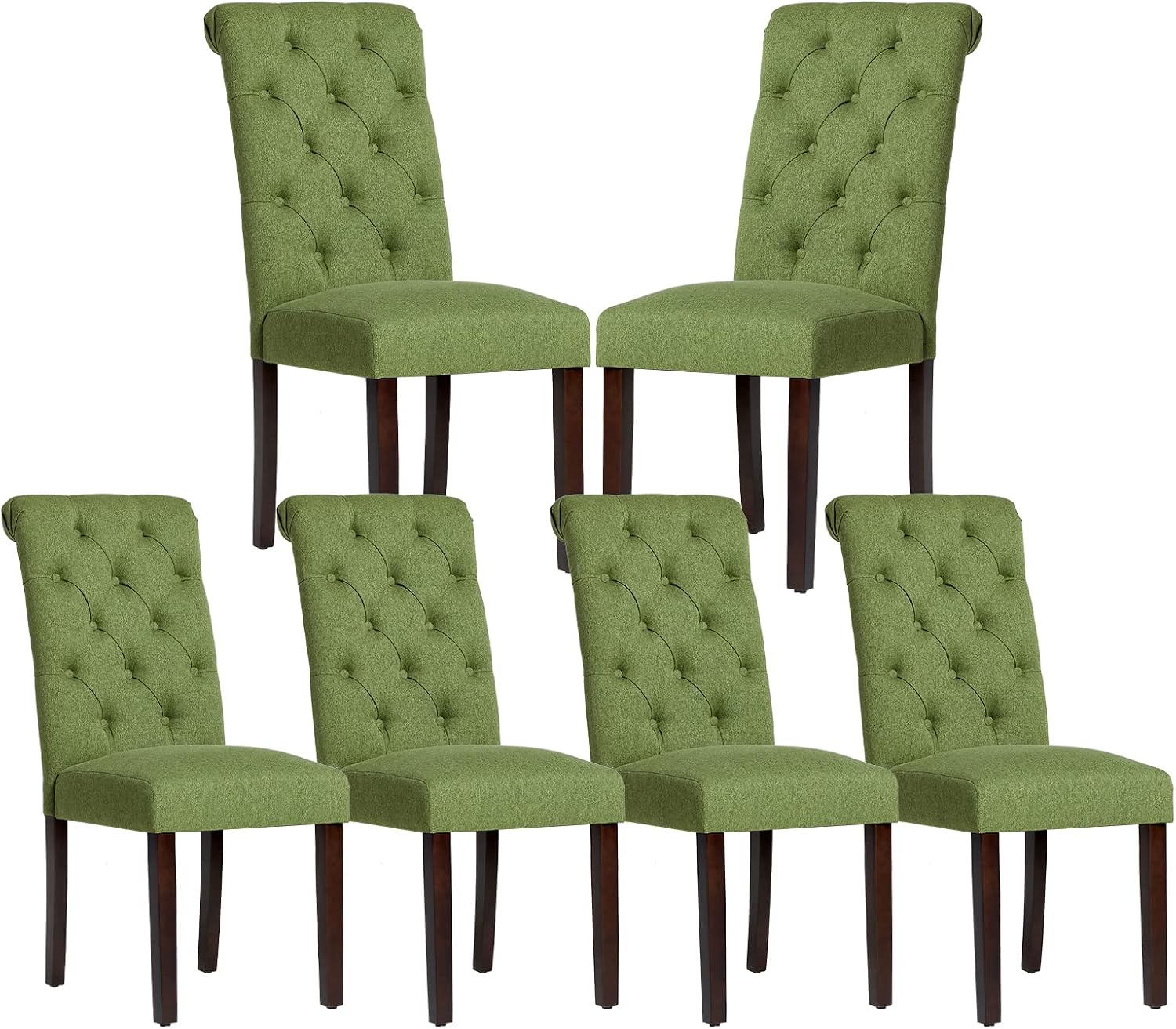COLAMY - Juego de 6 sillas de Comedor con Botones y tapizadas, con Patas de Madera Maciza y Asiento Acolchado para Comedor, Cocina, Color Gris