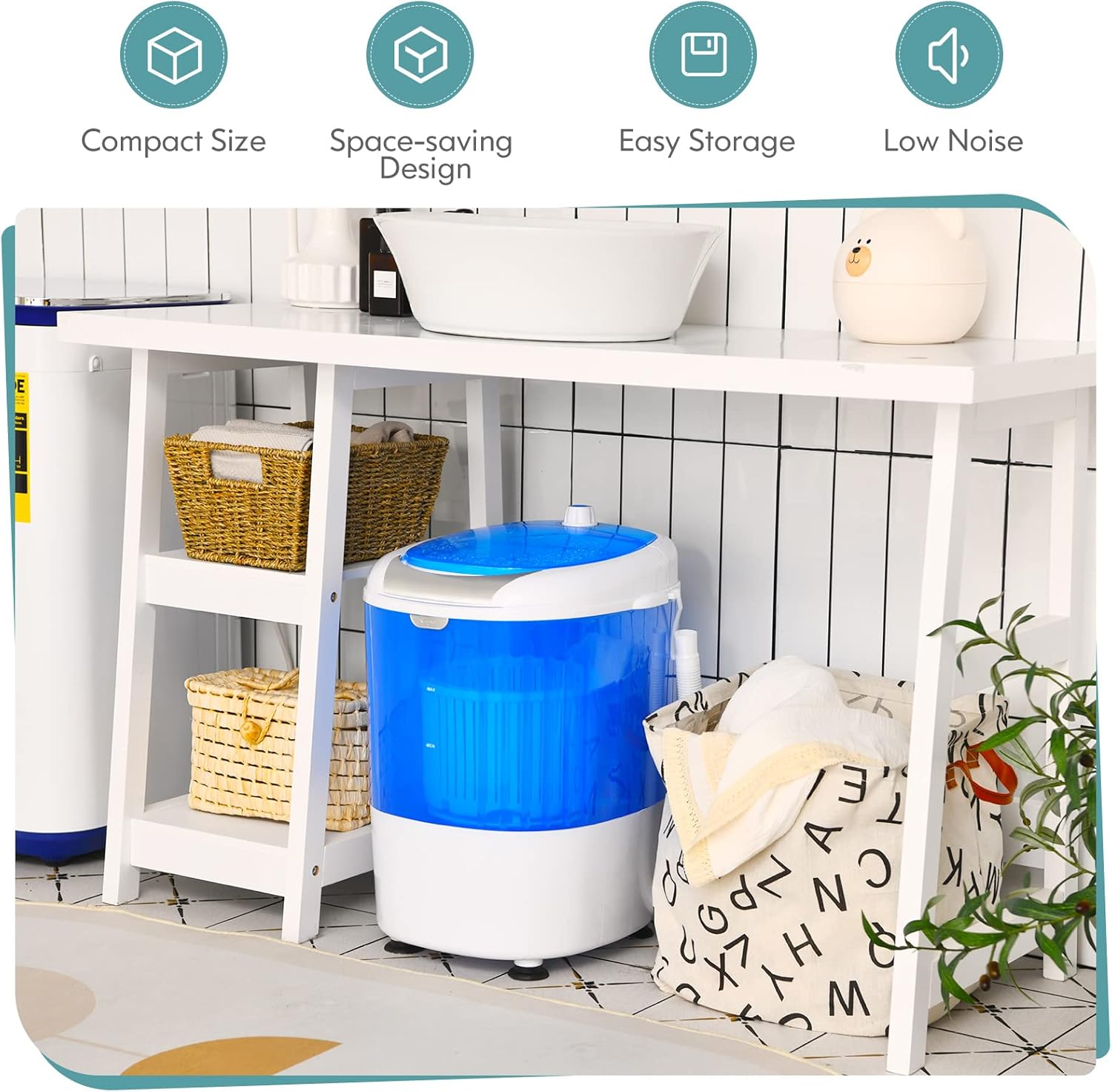 Giantex GX24977-PE, mini lavadora y hilador, capacidad de 5 libras, semiautomática compacta para lavandería, departamento, recámara, RV, lavadora portátil