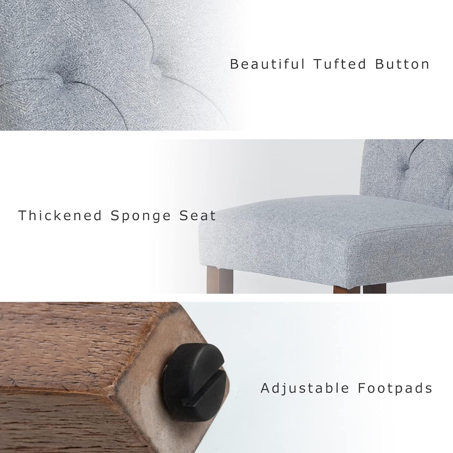 COLAMY - Juego de 6 sillas de Comedor con Botones y tapizadas, con Patas de Madera Maciza y Asiento Acolchado para Comedor, Cocina, Color Gris