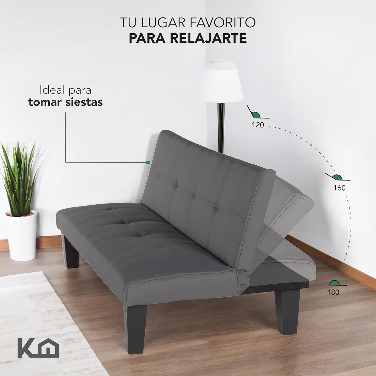 Kingshouse | Sofá Cama Individual Plegable – Sillón MIA – Estructura Madera – Tapizado en Lino Suave – Compacto y Multifuncional – Gris Oscuro
