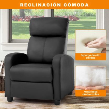 FABATO Sillon Individual - Sillon Reclinable Adultos Tipo Cine 8 Modos de Masaje con Soporte Lumbar, Reposapiés Retráctil y 3 Posiciones - Tu Sofa Adulto de Cuero Ideal para tu casa (Negro)