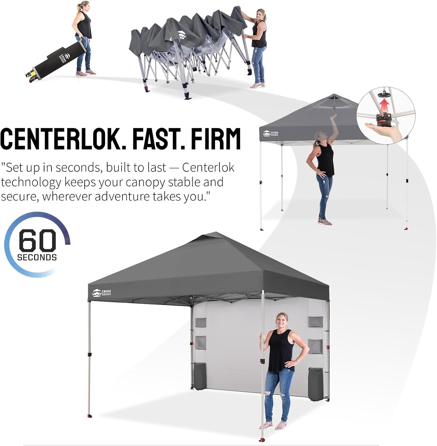 Crown Shades Tienda de campaña con toldo, 3 x 3 m, portátil, refugio para exteriores con pared lateral de bolsillo, bloqueo central con empuje, protección ultravioleta, bolsa de transporte, azul
