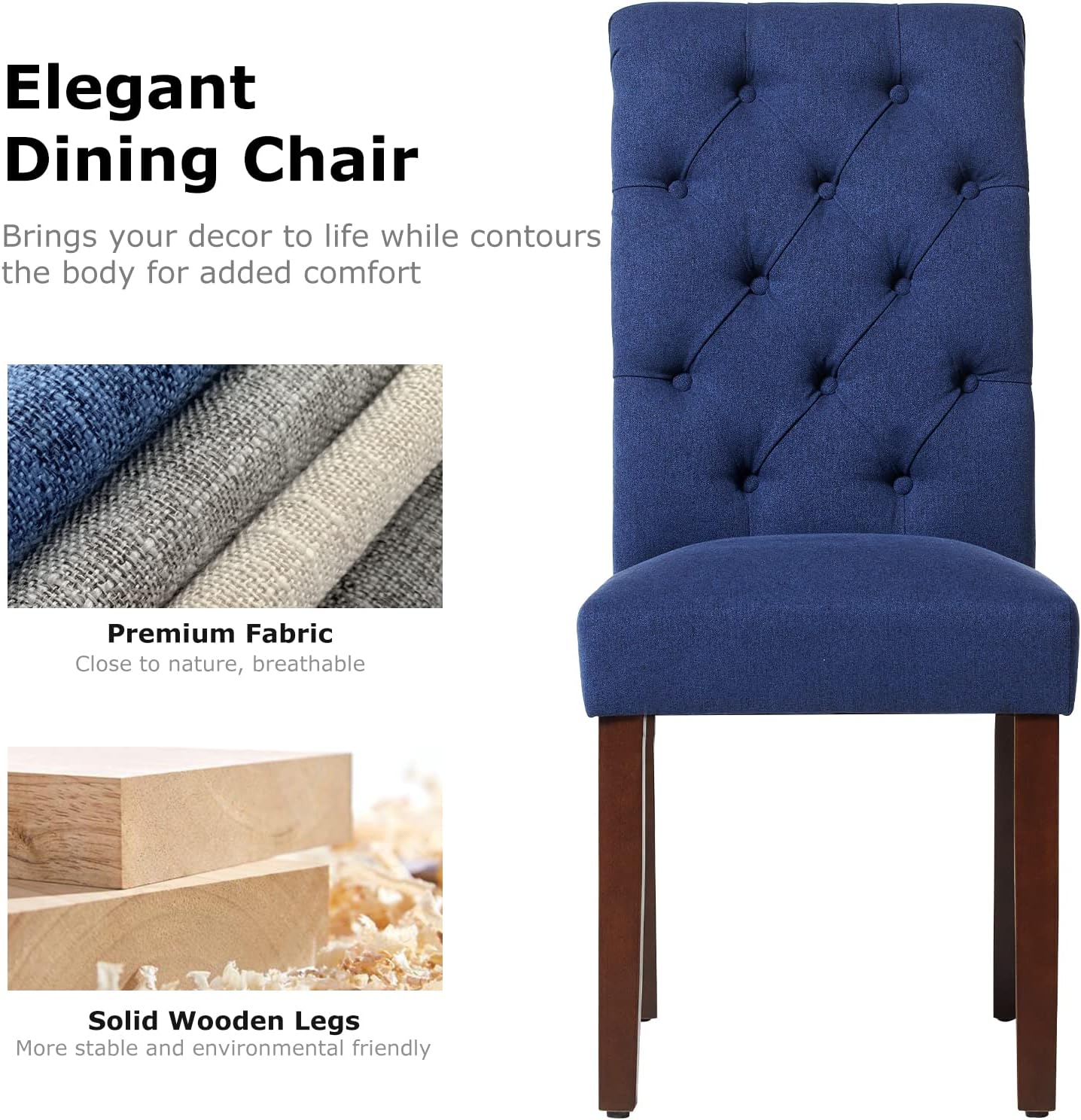 COLAMY - Juego de 6 sillas de Comedor con Botones y tapizadas, con Patas de Madera Maciza y Asiento Acolchado para Comedor, Cocina, Color Gris