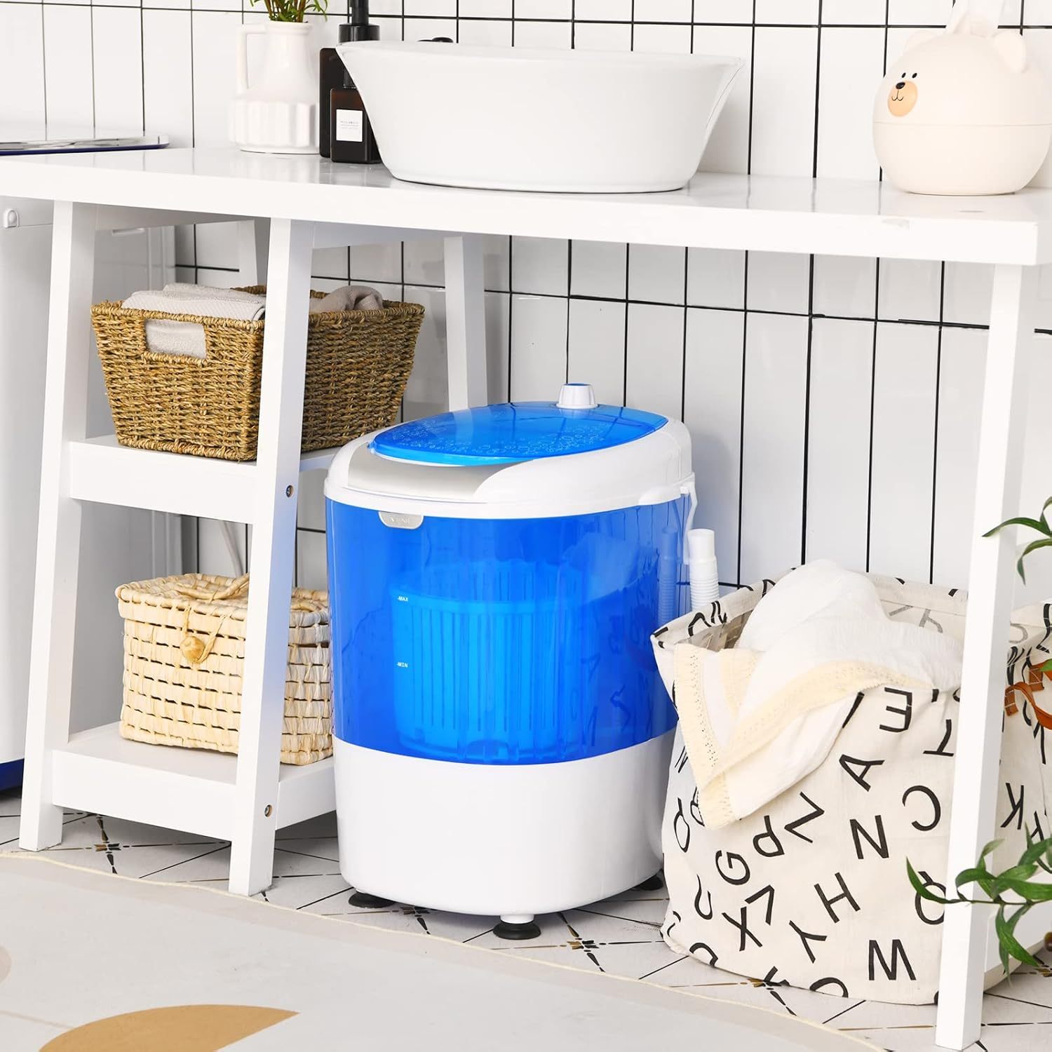 Giantex GX24977-PE, mini lavadora y hilador, capacidad de 5 libras, semiautomática compacta para lavandería, departamento, recámara, RV, lavadora portátil
