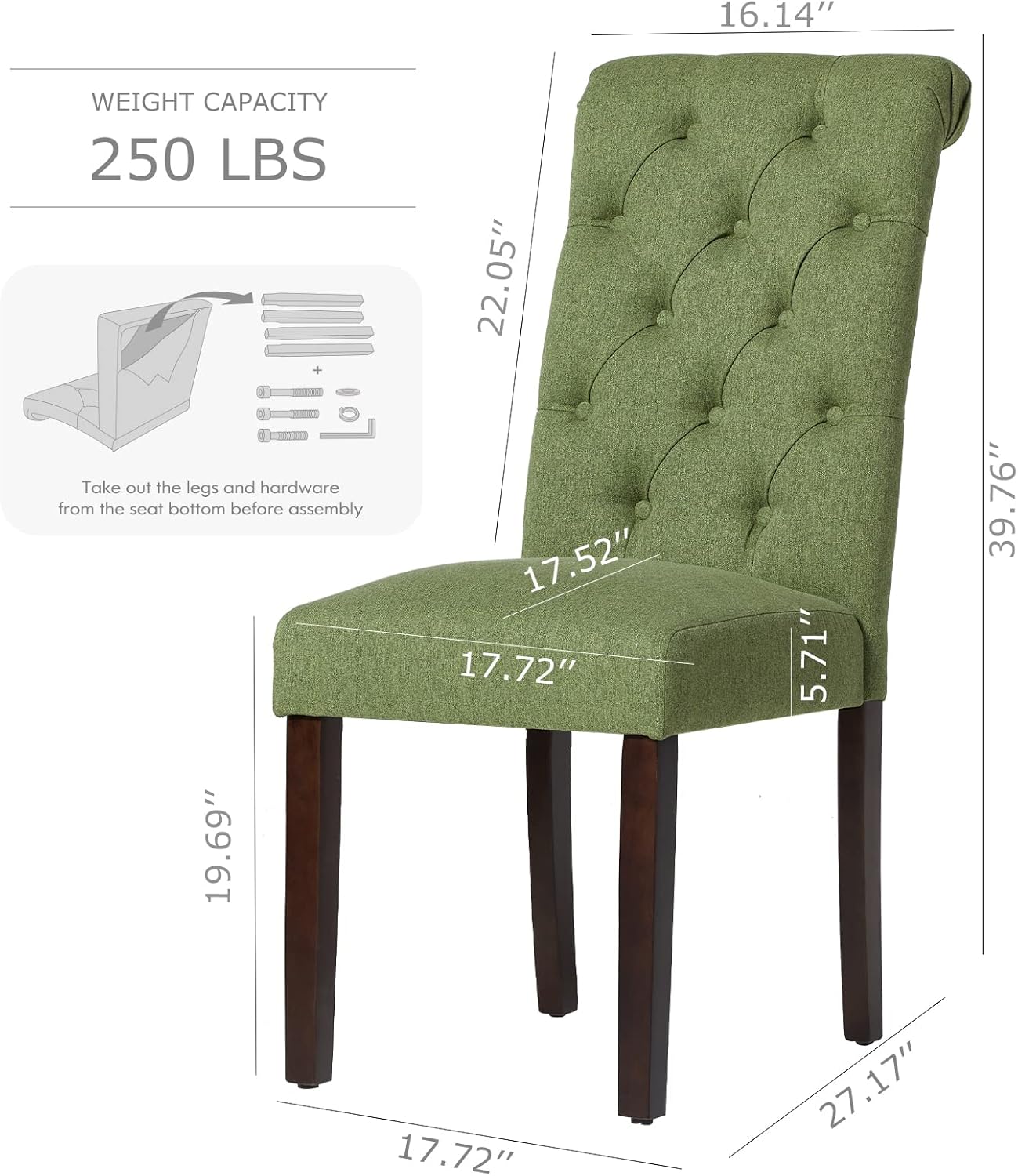 COLAMY - Juego de 6 sillas de Comedor con Botones y tapizadas, con Patas de Madera Maciza y Asiento Acolchado para Comedor, Cocina, Color Gris