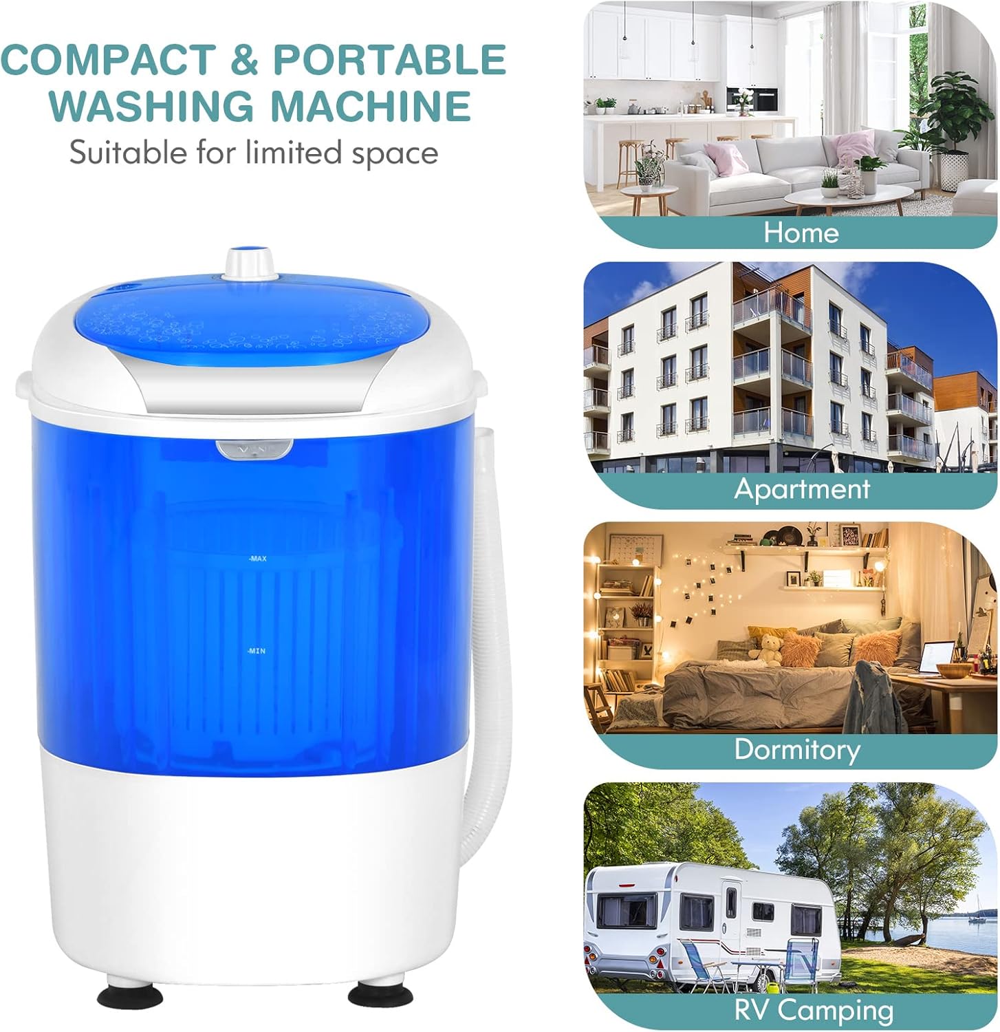 Giantex GX24977-PE, mini lavadora y hilador, capacidad de 5 libras, semiautomática compacta para lavandería, departamento, recámara, RV, lavadora portátil