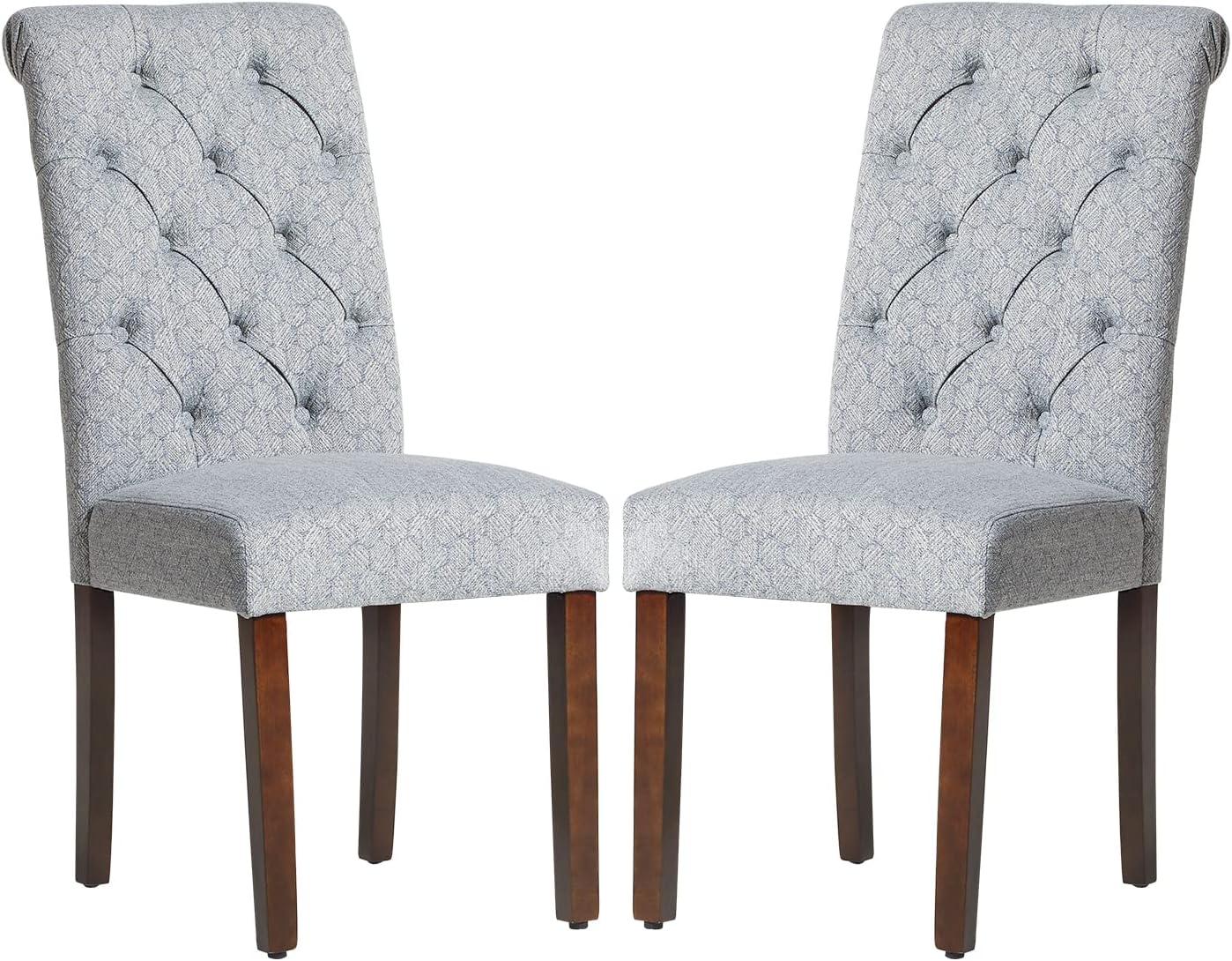 COLAMY - Juego de 6 sillas de Comedor con Botones y tapizadas, con Patas de Madera Maciza y Asiento Acolchado para Comedor, Cocina, Color Gris