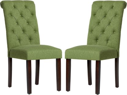 COLAMY - Juego de 6 sillas de Comedor con Botones y tapizadas, con Patas de Madera Maciza y Asiento Acolchado para Comedor, Cocina, Color Gris