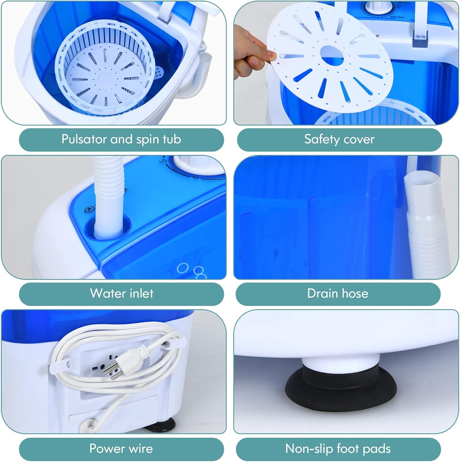 Giantex GX24977-PE, mini lavadora y hilador, capacidad de 5 libras, semiautomática compacta para lavandería, departamento, recámara, RV, lavadora portátil