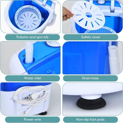 Giantex GX24977-PE, mini lavadora y hilador, capacidad de 5 libras, semiautomática compacta para lavandería, departamento, recámara, RV, lavadora portátil