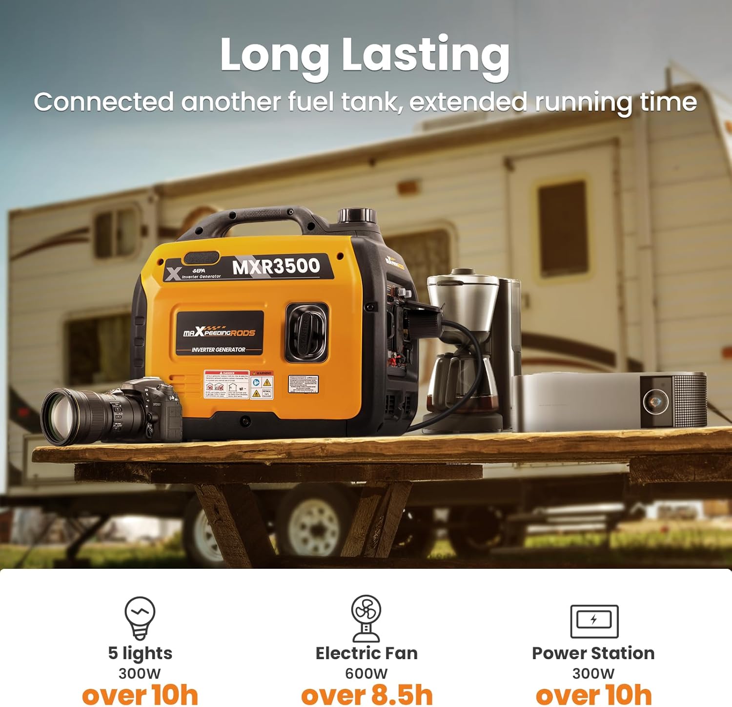 MaXpeedingrods Generador inversor portátil de 3500 W alimentado por gas, compatible con EPA, compacto y ligero para energía de respaldo en el hogar, camping al aire última intervensión, RV y remolque