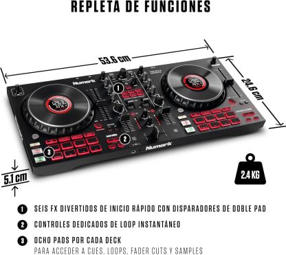 Numark Mixtrack Platinum FX Controlador DJ Para Serato DJ Con Control de 4 Secciones, Mezclador DJ, Interfaz de Audio Incorporada, Pantallas en Las Ruedas de Selección y Paletas de Efectos