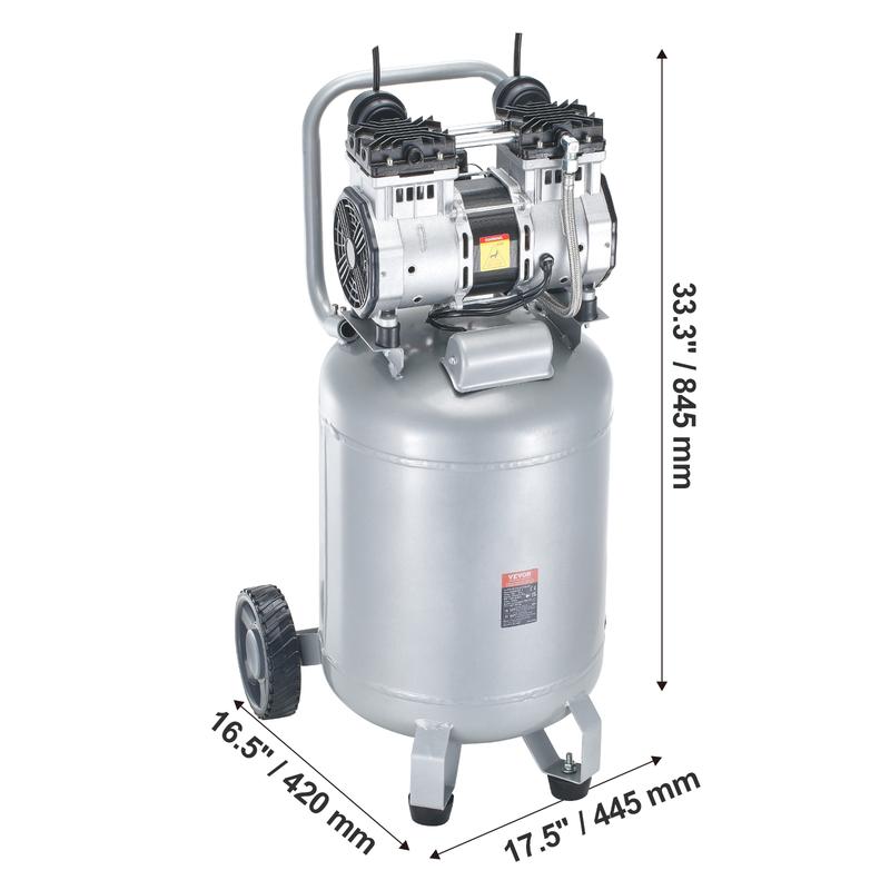 Compresor de aire VEVOR de 13 galones, 2 HP, 4.6 SCFM a 90 PSI, sin aceite, ultra silencioso (66 dB) para inflado de neumáticos, reparación de automóviles, clavado en carpintería y pintura con pistola (presión máx. de 125 PSI)