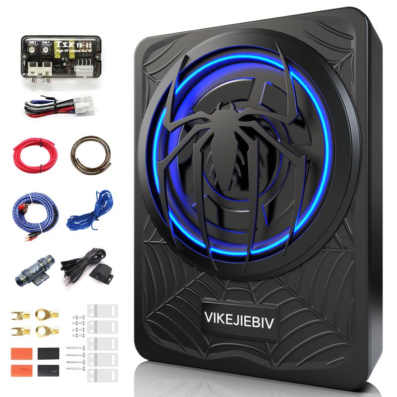 Subwoofer VIKEJIEBIV de 1200 W, paquete de subwoofer y amplificador delgado para debajo del asiento del coche con luz ambiental, control individual para paso bajo/ganancia/refuerzo de graves, sonido estéreo potente, graves profundos, accesorio perfecto pa