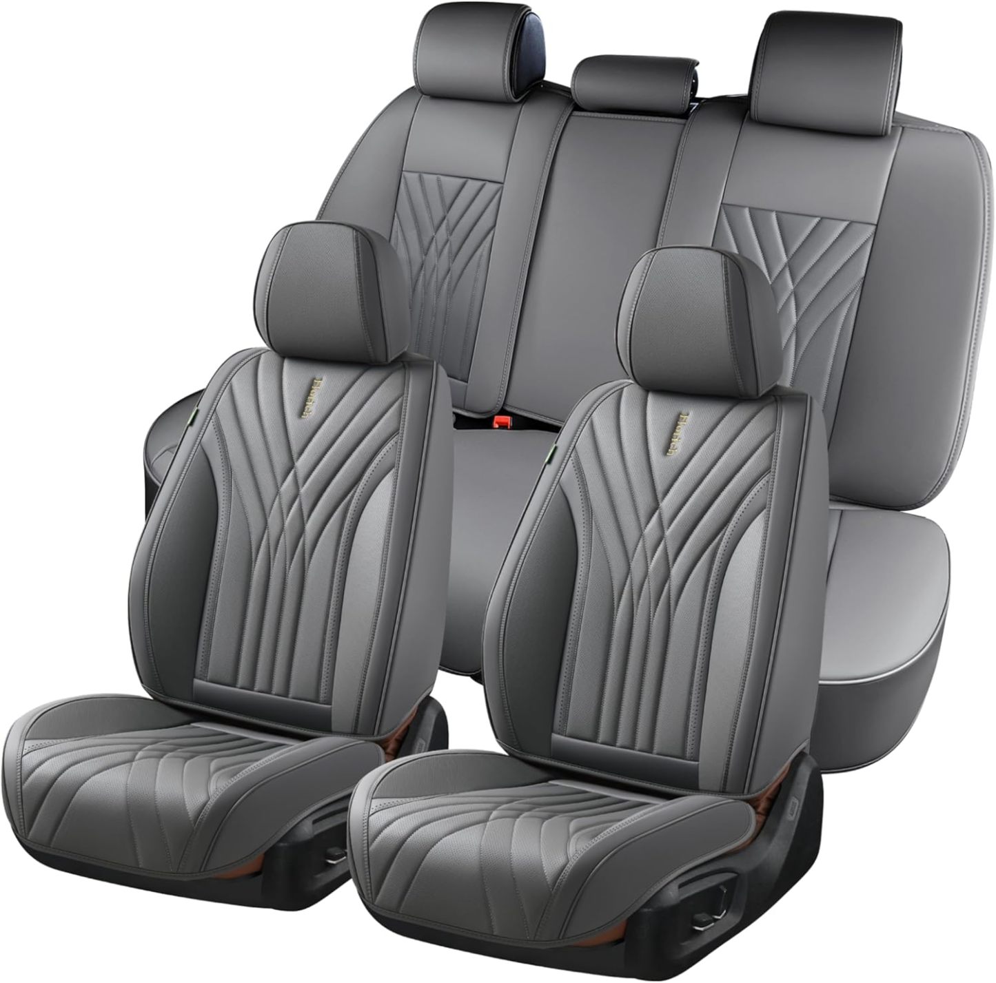 FLORICH - Juego completo de fundas de asiento de piel, fundas universales para 5 asientos, protector de asiento de coche, cojín de piel para asiento de coche, fundas de asiento de automóvil marrones,