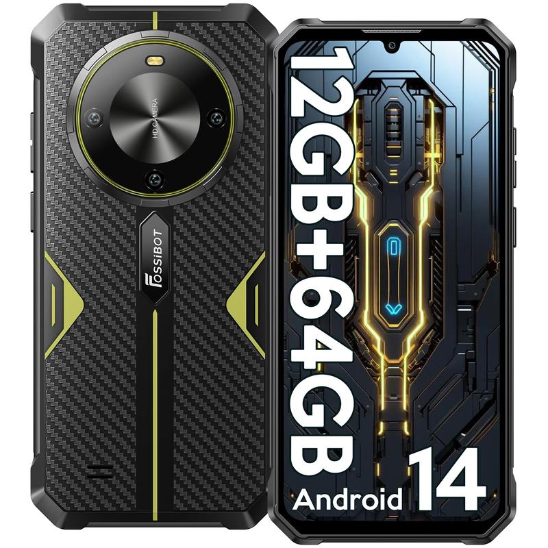 Smartphone robusto FOSSIBOT F105 desbloqueado, Android 14, batería de 10300 mAh, almacenamiento de 12+64/128 GB, pantalla FHD de 6,75", cámara de 8 MP+20 MP, IP68/IP69K, resistente al agua, 4G, doble SIM, OTG (no compatible con AT&T, Cricket, Verizon, Spr