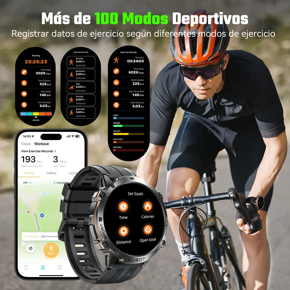 CUBOT X3 Reloj inteligente Cubot X3 Smartwatch con Llamadas y IA ChatGPT 100 Días Batería Resistente Agua Reloj Militar​ para Hombre Negro A