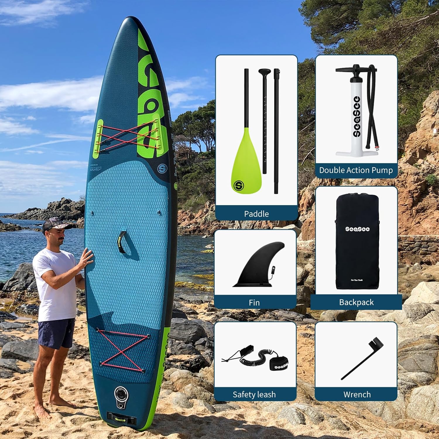 SEASEESUP Tablas de Remo inflables con Accesorios Sup, Tabla de Remo de 12 pies, Duradera, Ligera, diseño Estable de 33 Pulgadas de Ancho para Adultos con sobrepeso