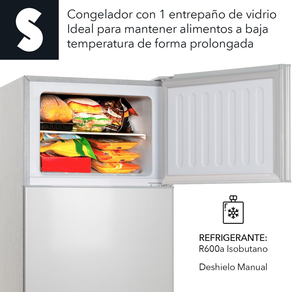 SIGNA Refrigerador 210L (7.4 pies cubicos) Frigobar Compacto Silver Refrigerador Con congelador de Acero Inoxidable Ideal Para Espacios Pequeños Frigobar Multifuncional (Plateado)