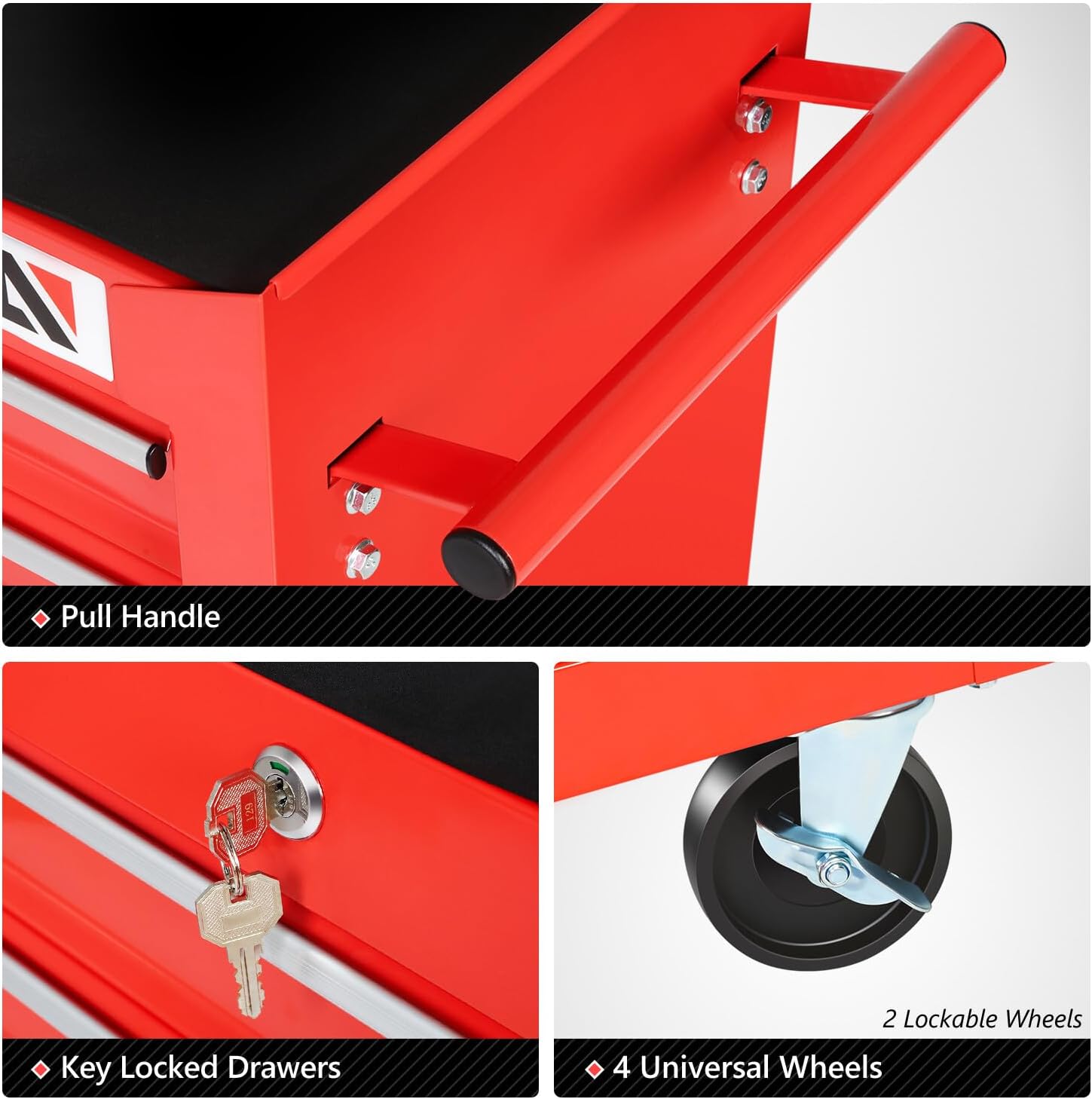 DNA MOTORING - Gabinete de Herramientas con Ruedas de plástico con Sistema de Bloqueo con Llave, Azul, TOOLS-00486