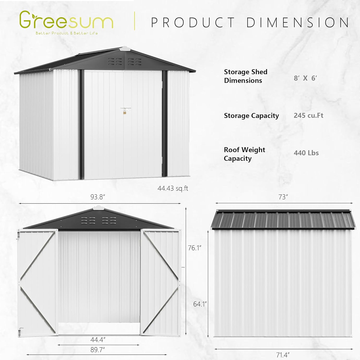 Greesum - Cobertizo de almacenamiento de metal para exteriores, 5 pies x 3 pies, herramienta de acero para cobertizo de almacenamiento con puerta y cerradura, para patio trasero, jardín, patio, césped (5 x 3 pulgadas), color café