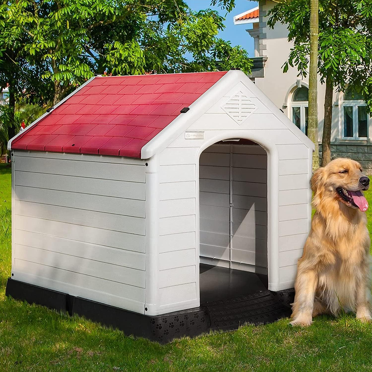 POLI PETS Casa de plástico para Perros, casa Duradera para Perros pequeños, medianos y Grandes, con Suelo Elevado y Rejillas de ventilación, ventila, fácil de Limpiar y Montar Dog Kennel
