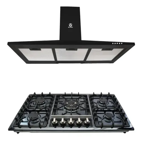 Combo Supra Parrilla A Gas 5 Quemadores Y Campana Pared 90cm