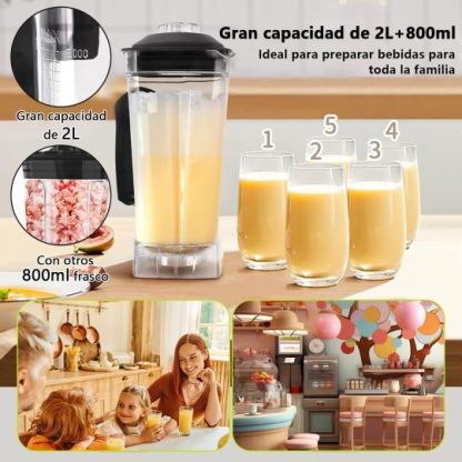 Glückluz Licuadora Profesional Uso Rudo 1800W 2L+Adicional 800ml, Doméstico Comercial Industrial Batidora de Verduras Extractor de Velocidad Ajustable y Hielo Picado a Fondo Extractora